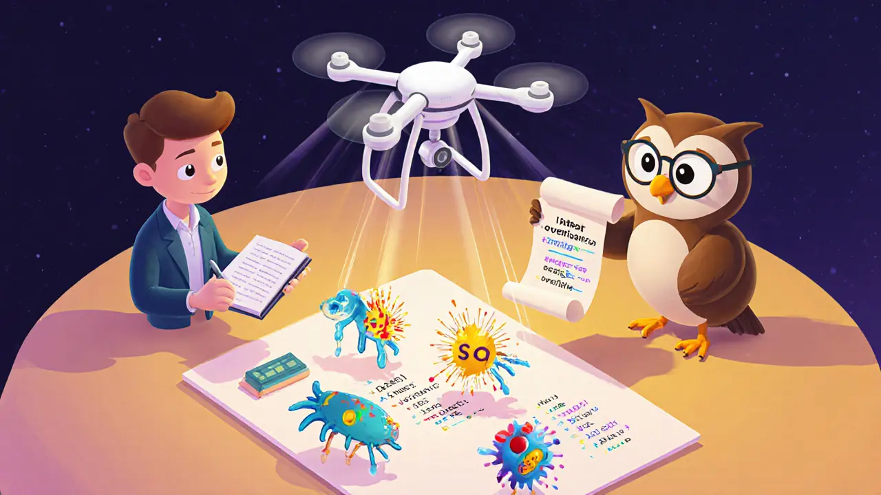 Three cartoon auditors represent manual review, automated analysis, and formal verification.