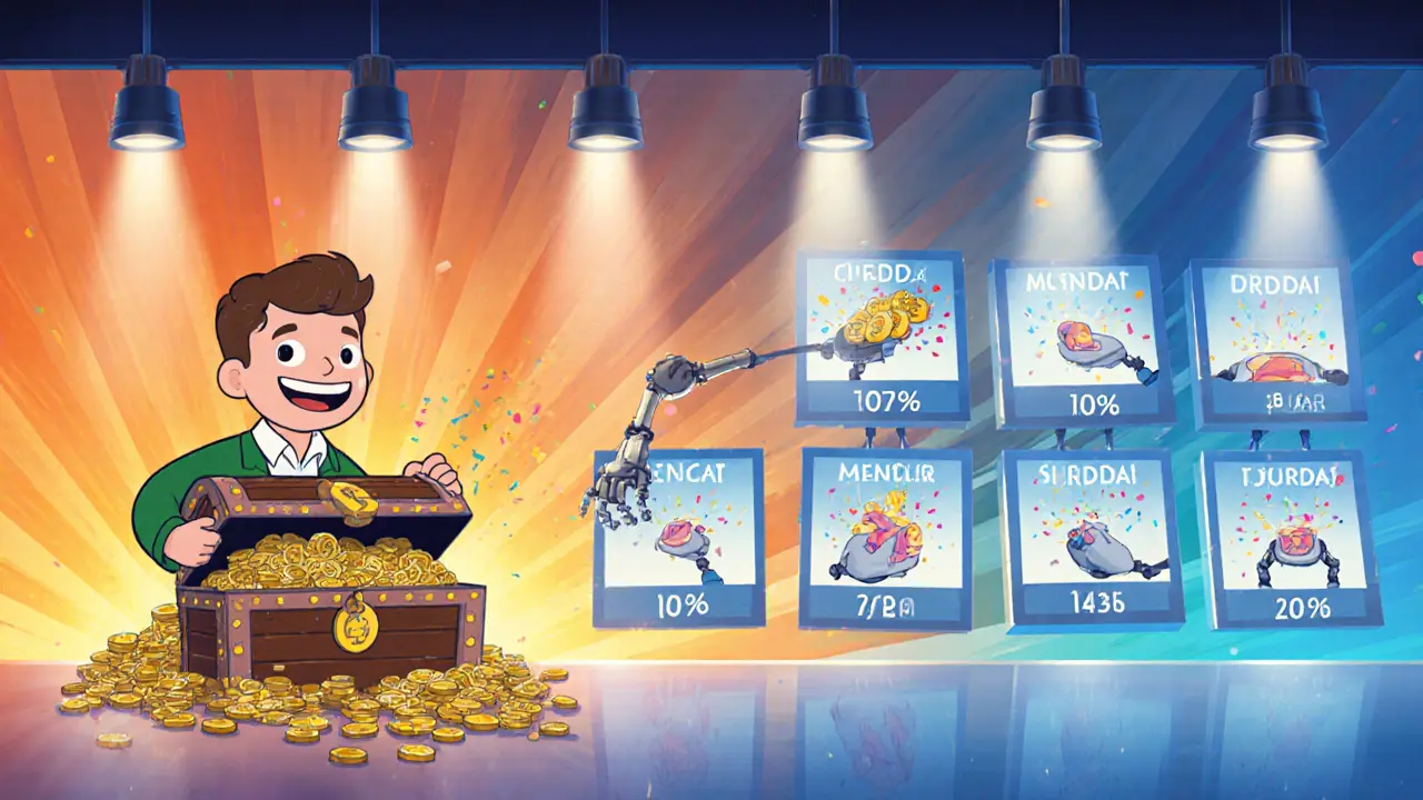 Animated timeline shows token vesting: 20% release then monthly 10% portions.