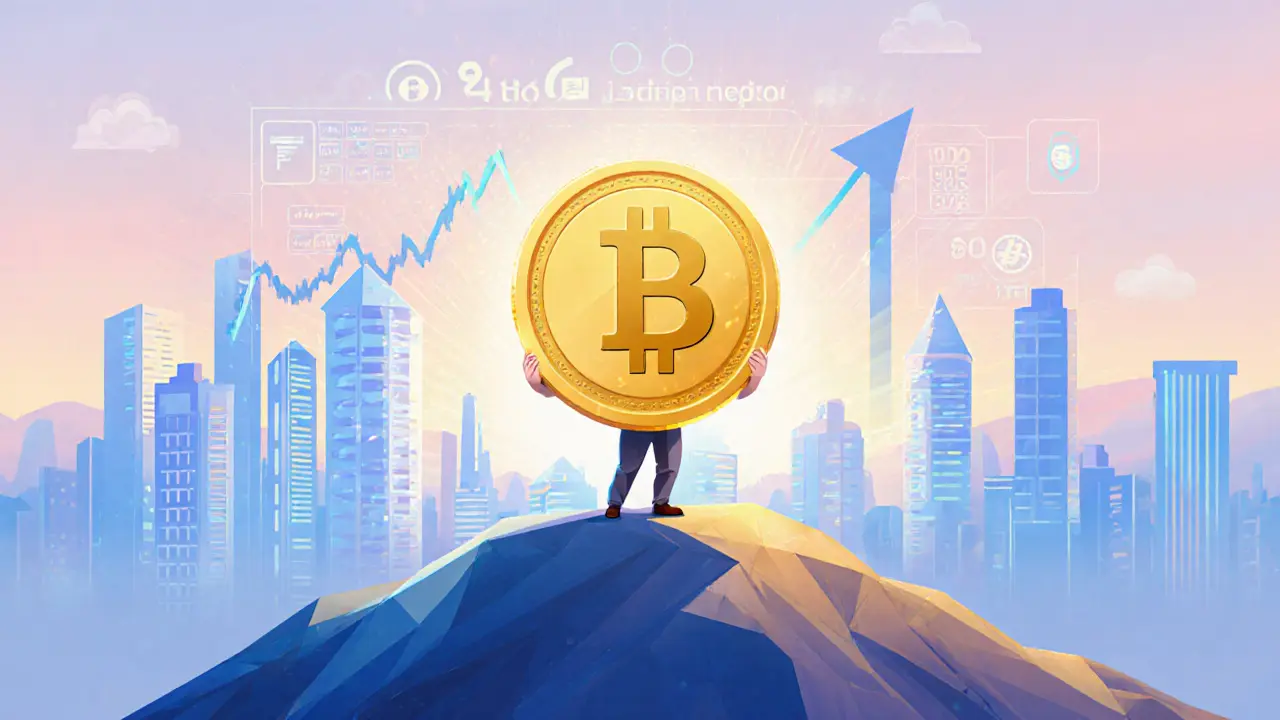 Animated investor holding glowing FLUX token with upward chart and FusionX exchange backdrop.
