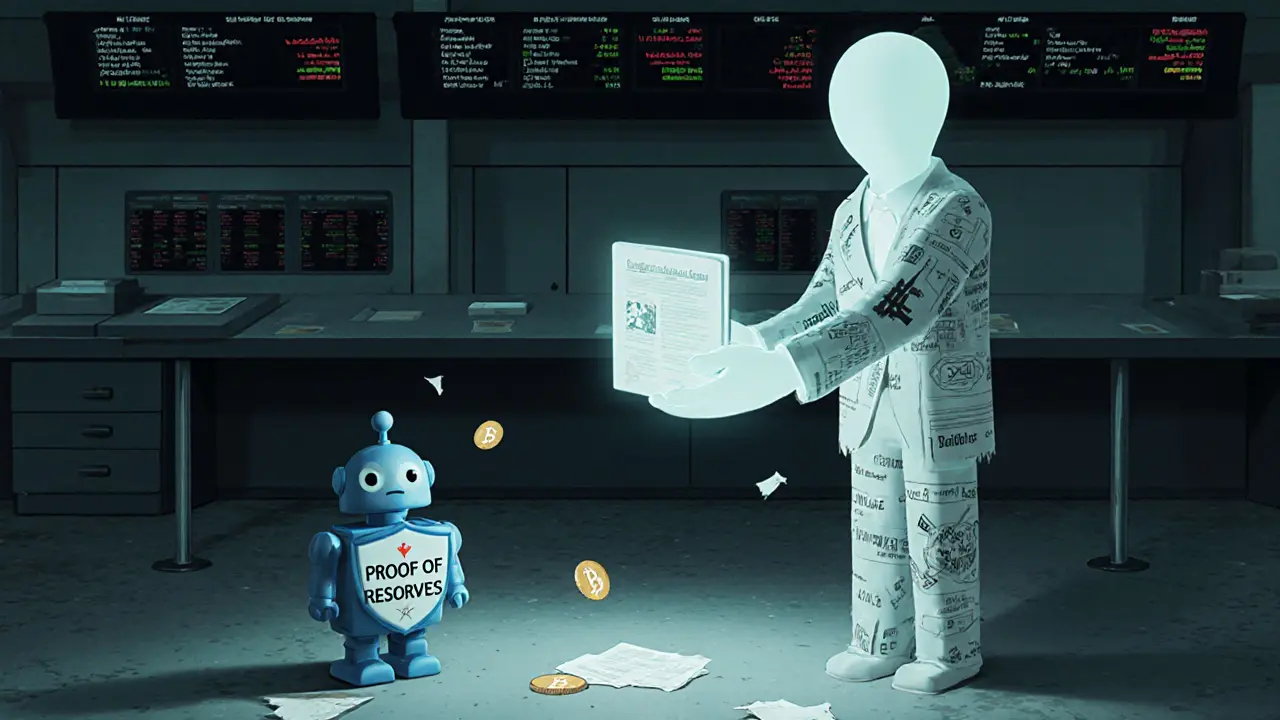 A ghostly figure taking a wallet while audit and regulation documents fall apart.