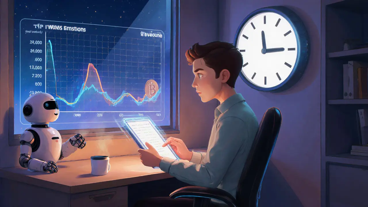 A person rebalancing liquidity on a tablet as a digital clock counts down weekly token emissions.