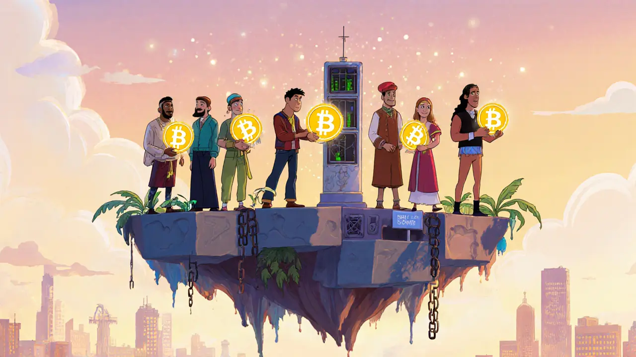 Global traders on a blockchain island staking BLOCK tokens and trading directly, with no identity checks or support desks.