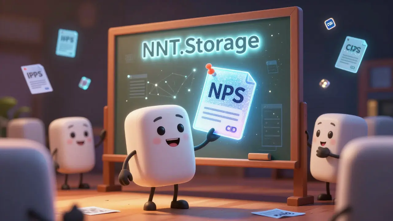 A friendly IPFS node pinning an NFT file to a digital board while other nodes share data.
