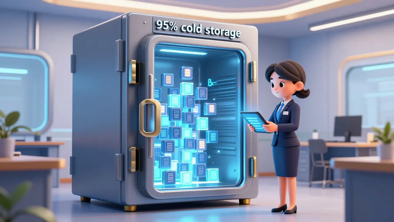 A secure high-tech vault protecting digital assets with a compliance officer
