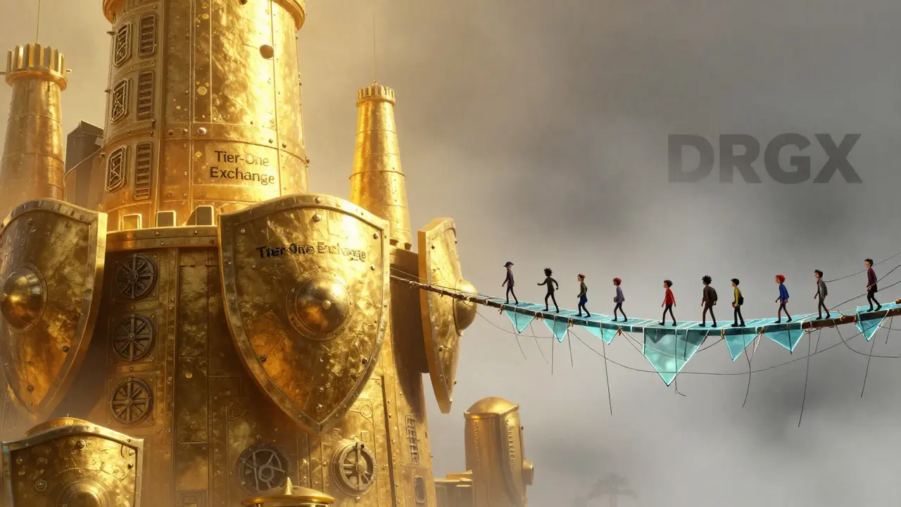 Comparison between a secure golden fortress and a fragile glass bridge