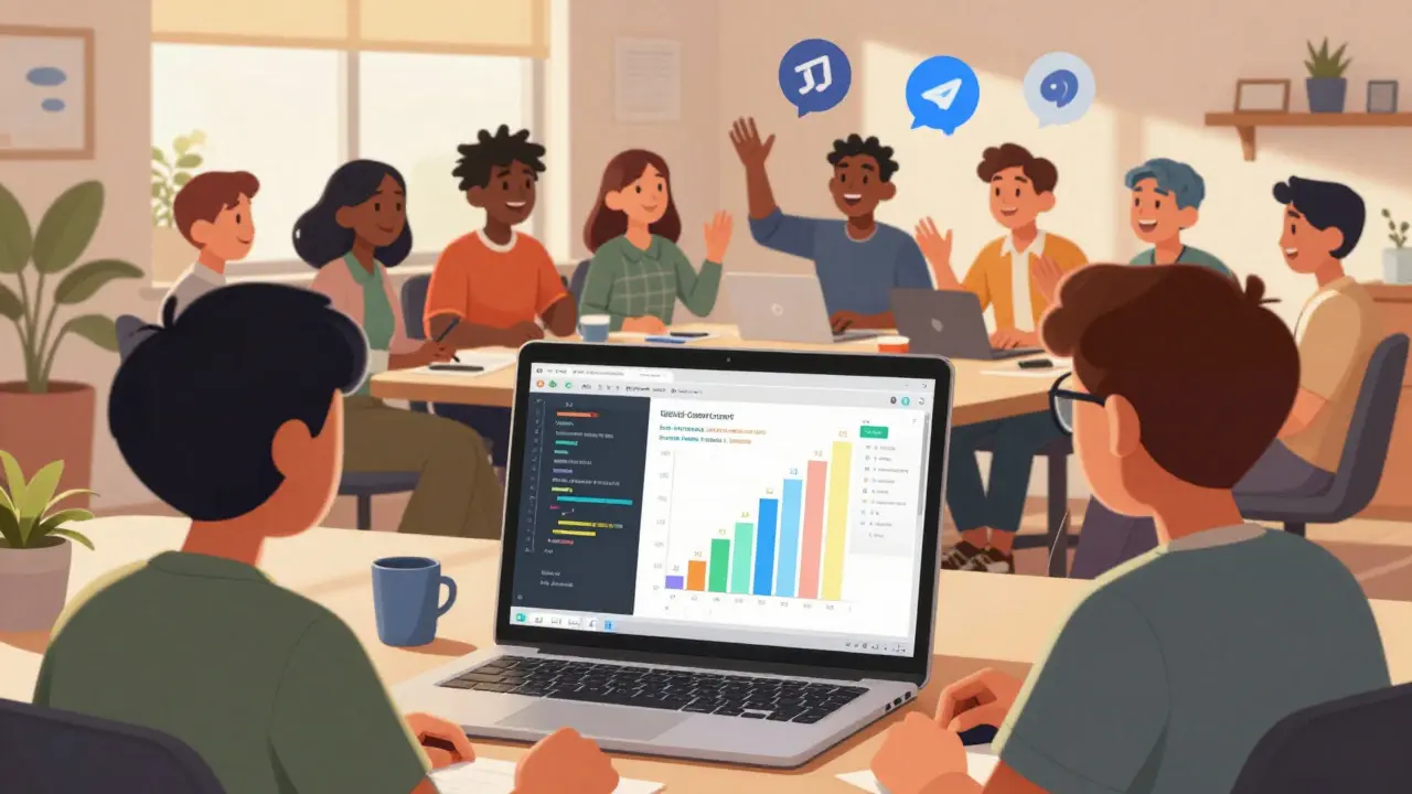 Developers coding with active community