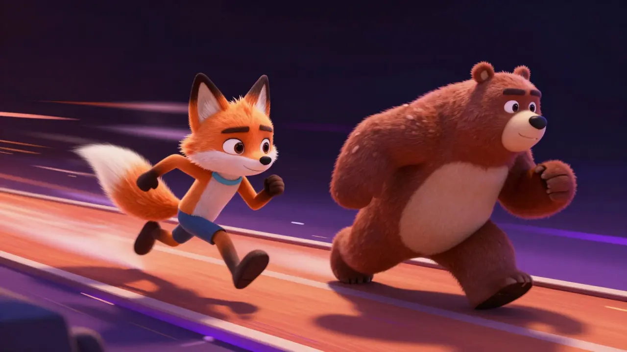 Fast fox vs slow bear race symbolizing swap speed comparison