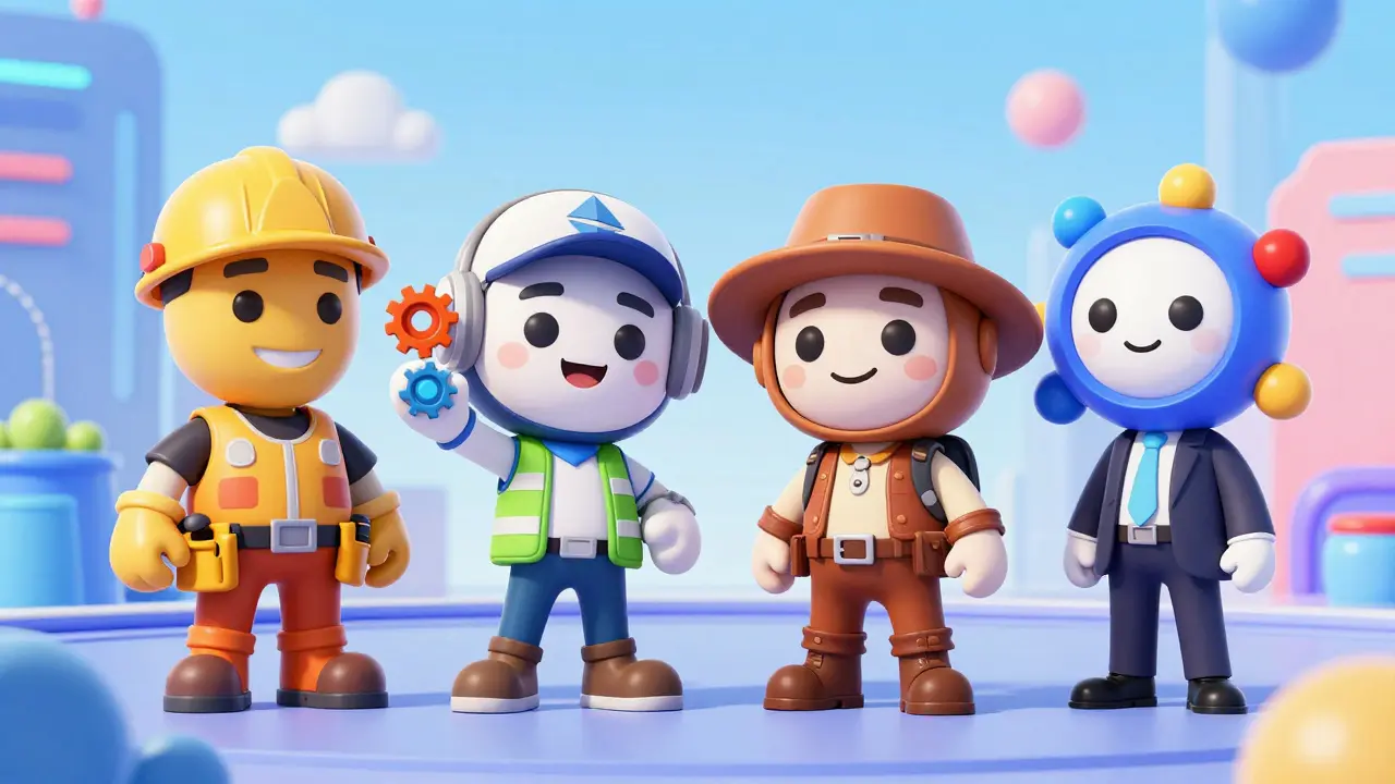 Four cartoon characters representing different blockchain networks