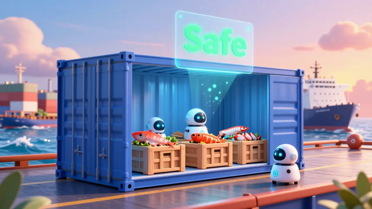 Shipping container with IoT sensors and holographic status