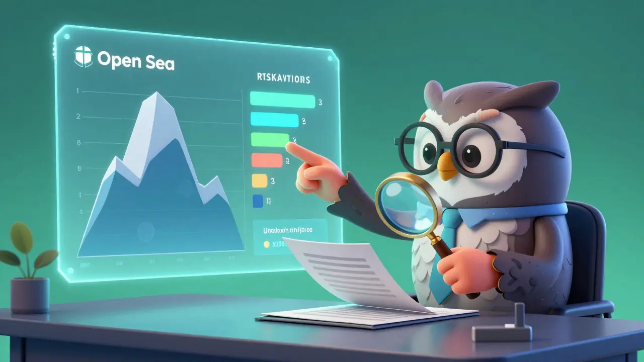 Wise cartoon owl advisor showing a risk comparison chart for crypto investments