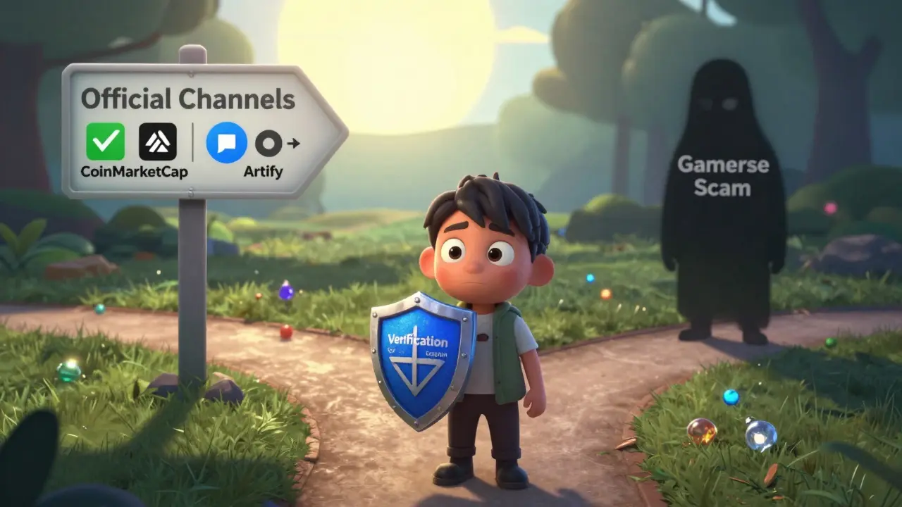 Animated character choosing safe official channels over a deceptive scam path