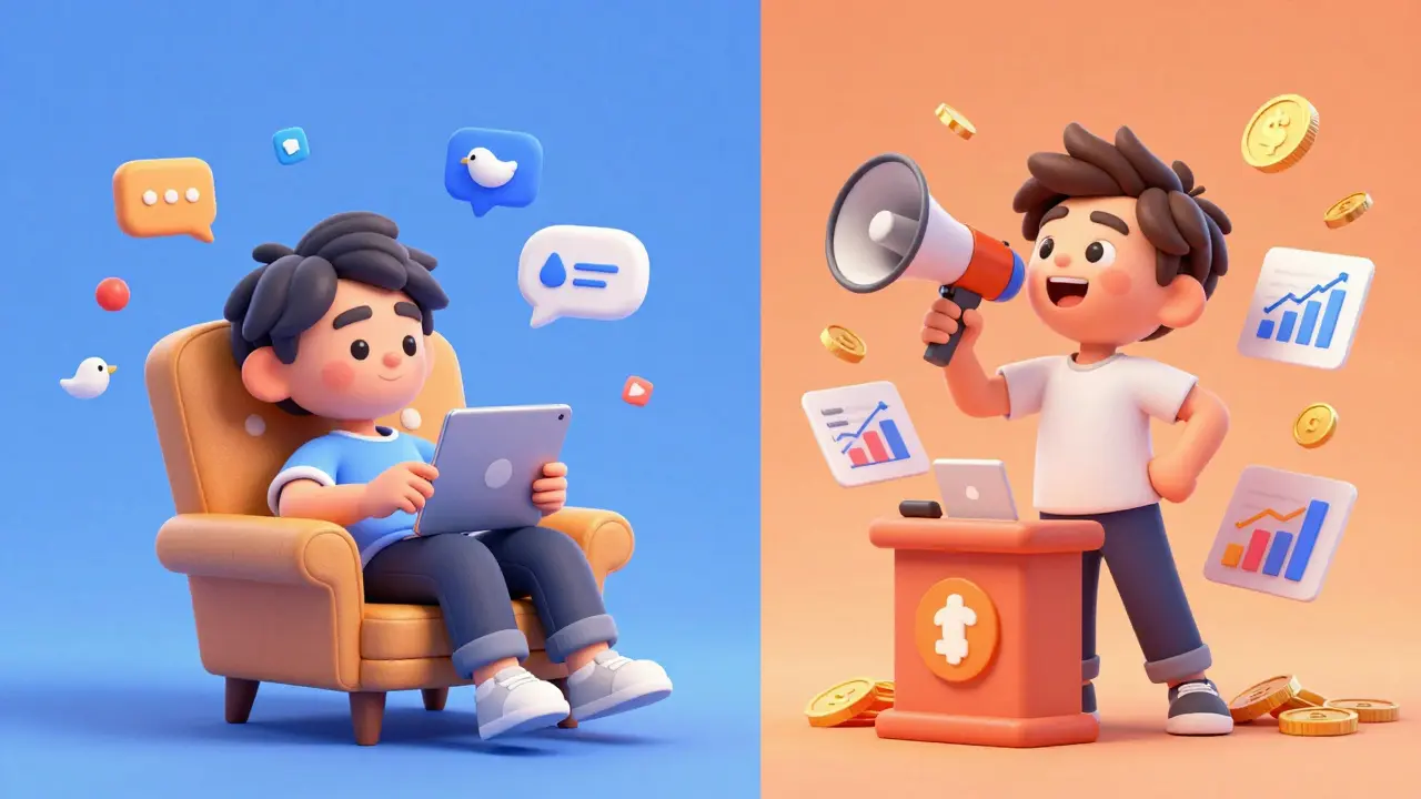 Cartoon comparison of easy social tasks vs active trading carnival