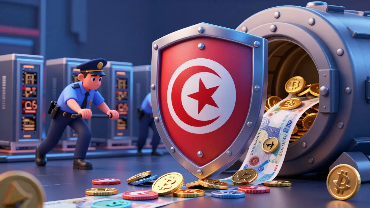 Symbolic shield blocking crypto from Tunisian economy