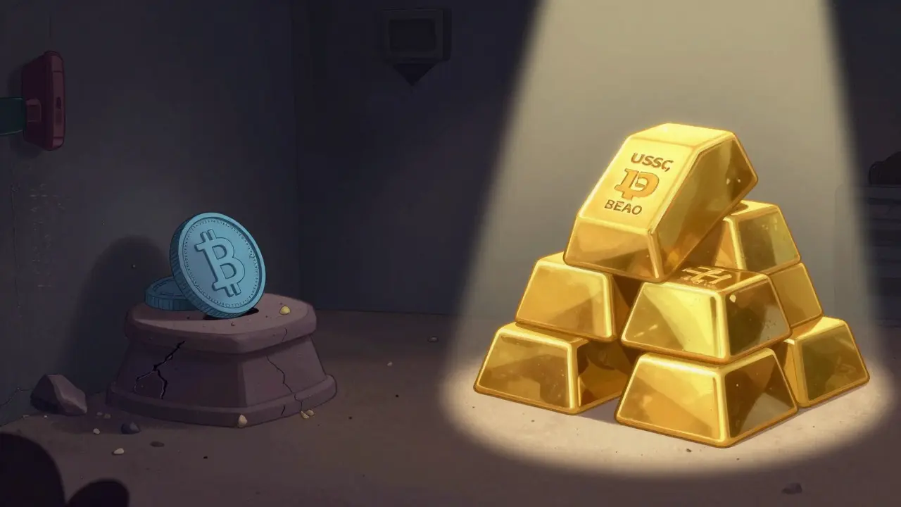 Contrast between a dusty relic coin and shiny secure gold reserves