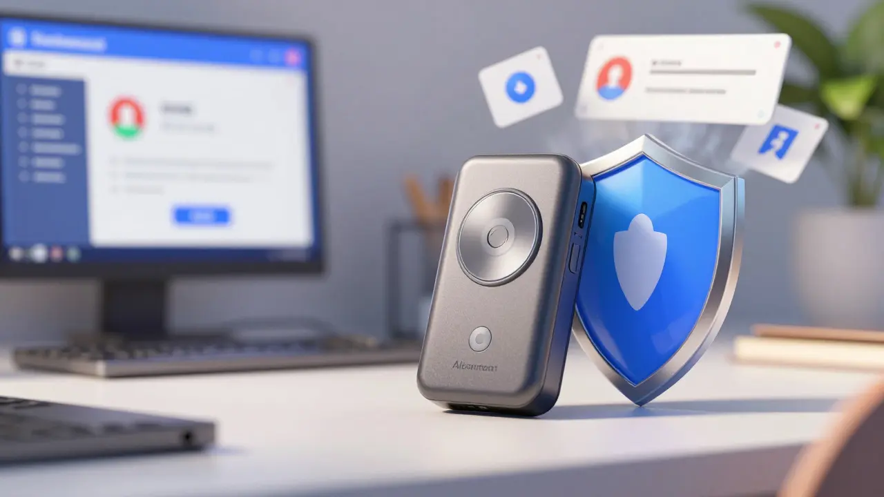 Hardware wallet protected by a glowing security shield