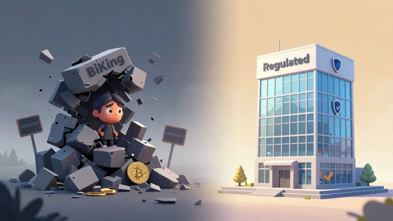 Illustration comparing unsafe unregulated vs safe regulated exchanges