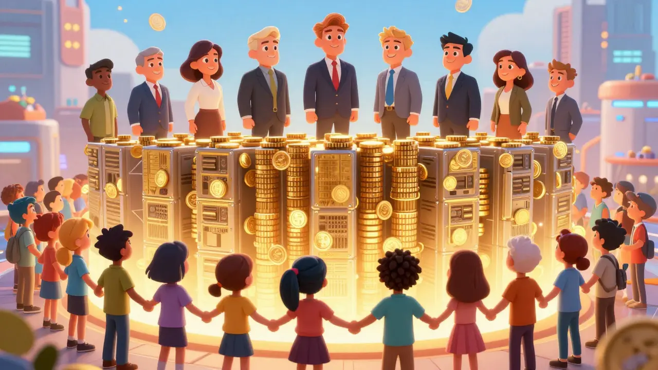Illustration of accessible staking community vs exclusive mining elites