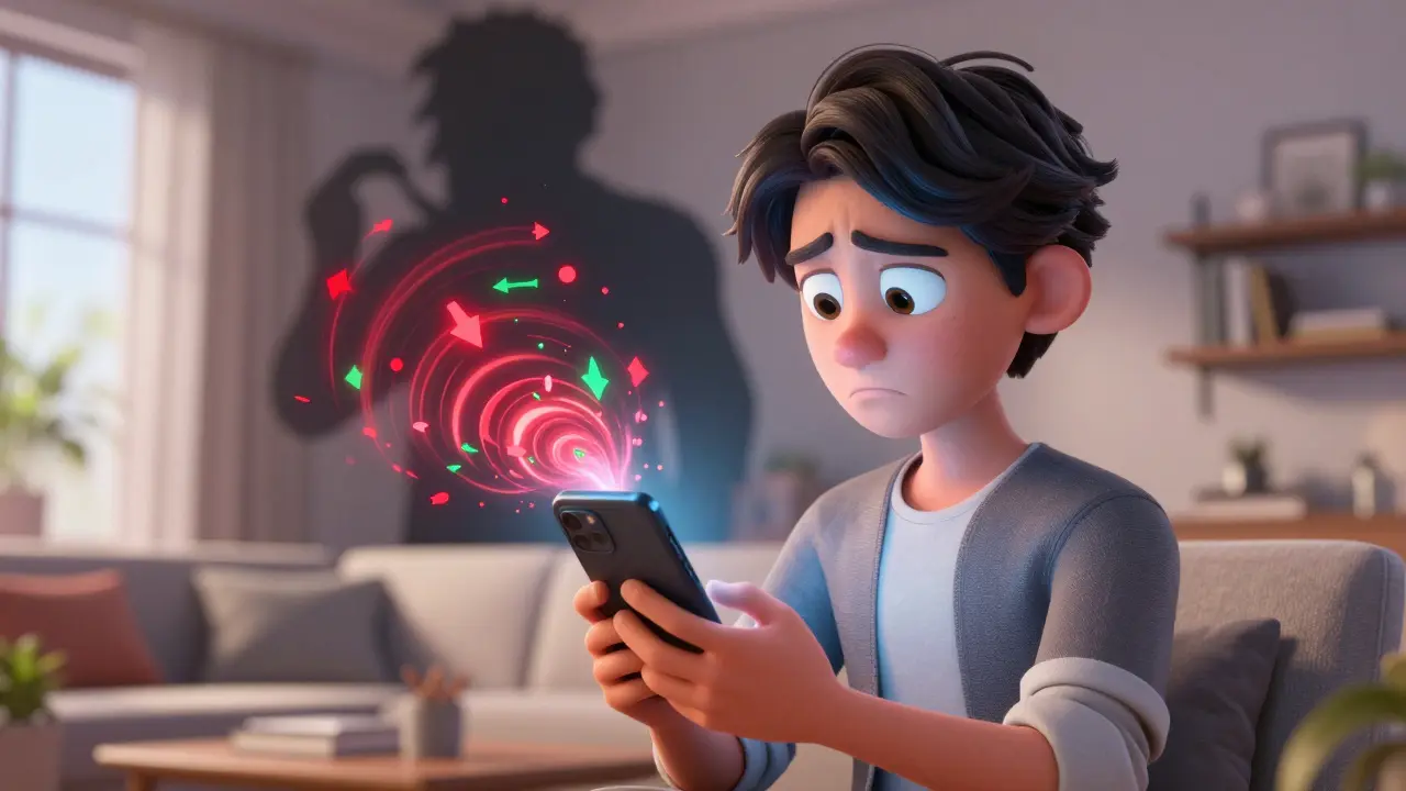 Person looking at volatile crypto chart on phone with caution