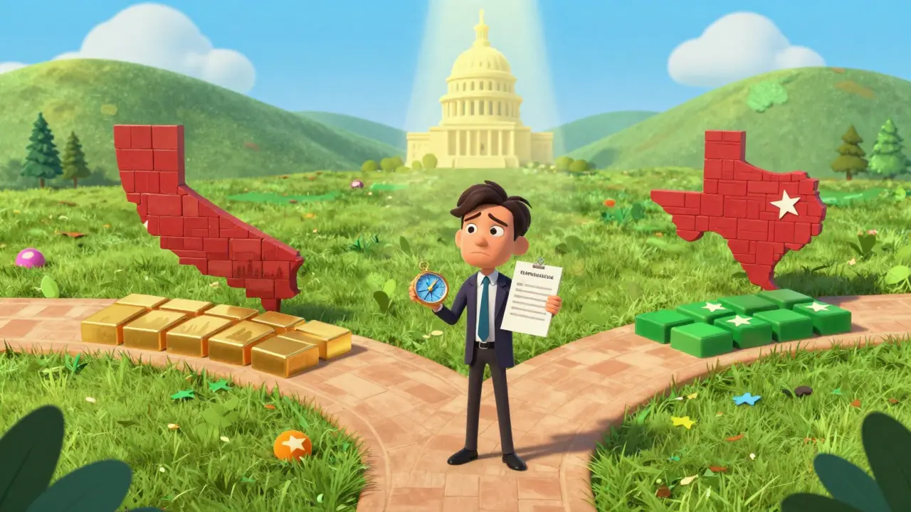 Person navigating state regulation paths