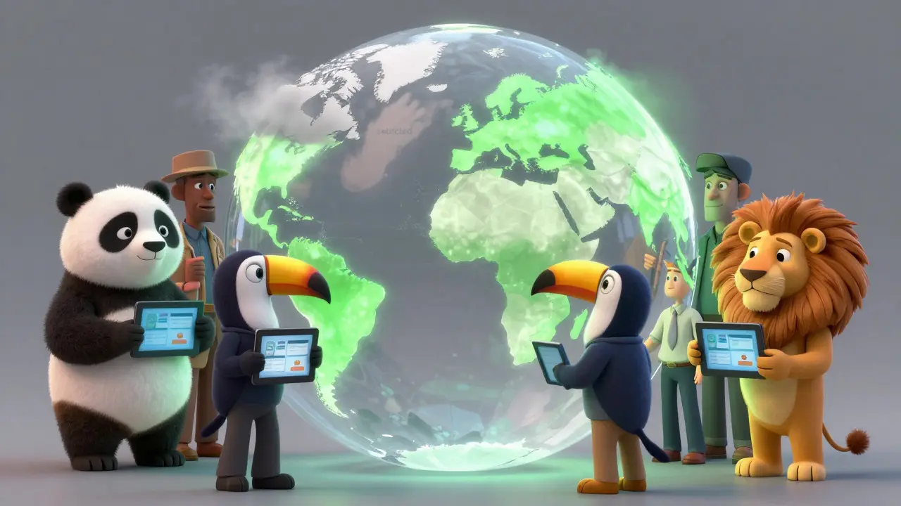 Global animals trading crypto around a restricted globe