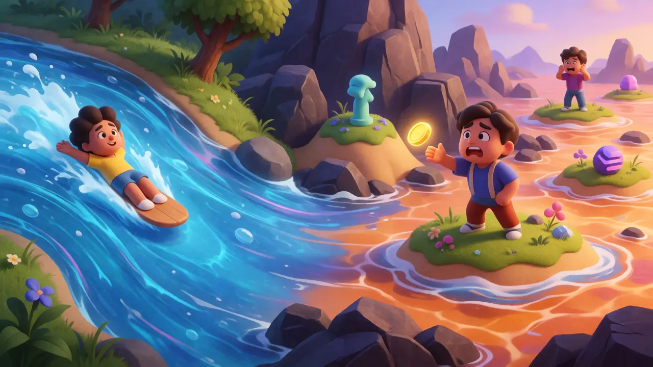 Character struggling to bridge assets between fragmented blockchain islands