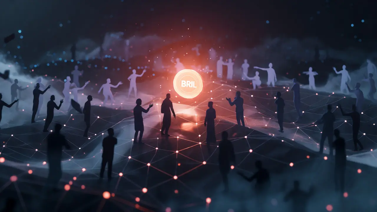 Glowing BRIL token surrounded by global player silhouettes