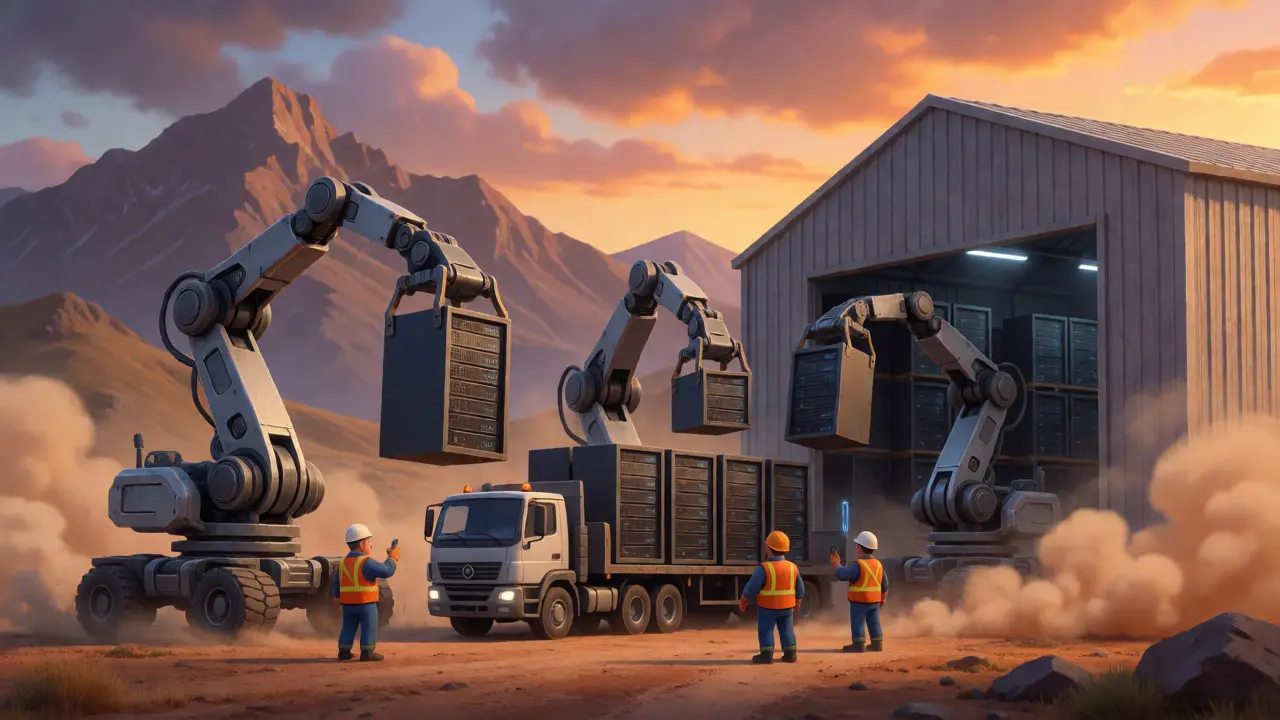Robotic arms dismantling crypto mining servers in Inner Mongolia