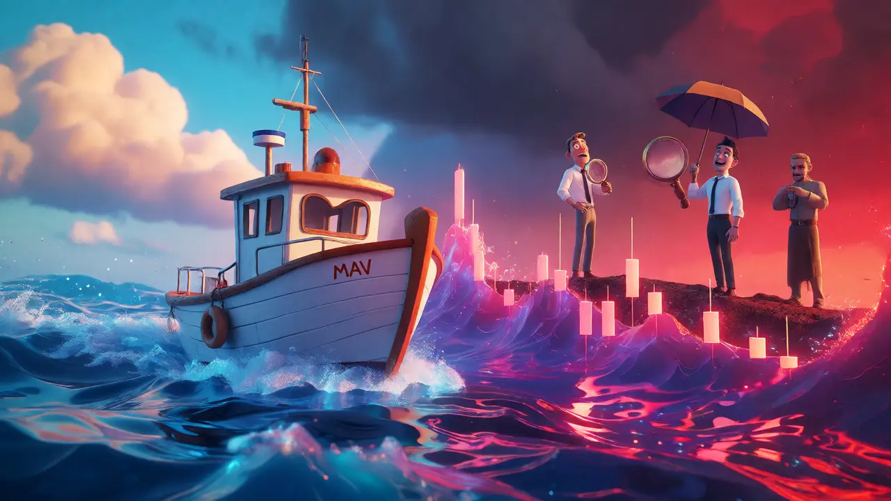 Cartoon boat navigating volatile crypto market waves
