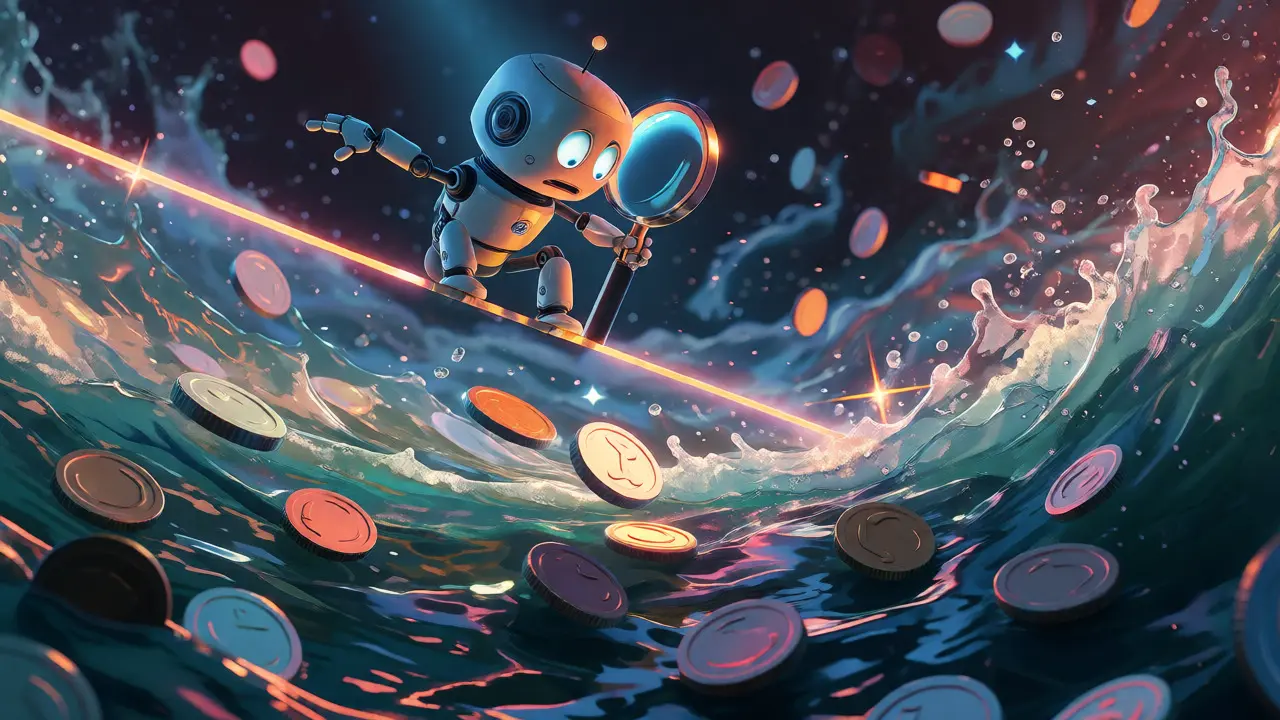 Character balancing on tightrope over volatile token ocean