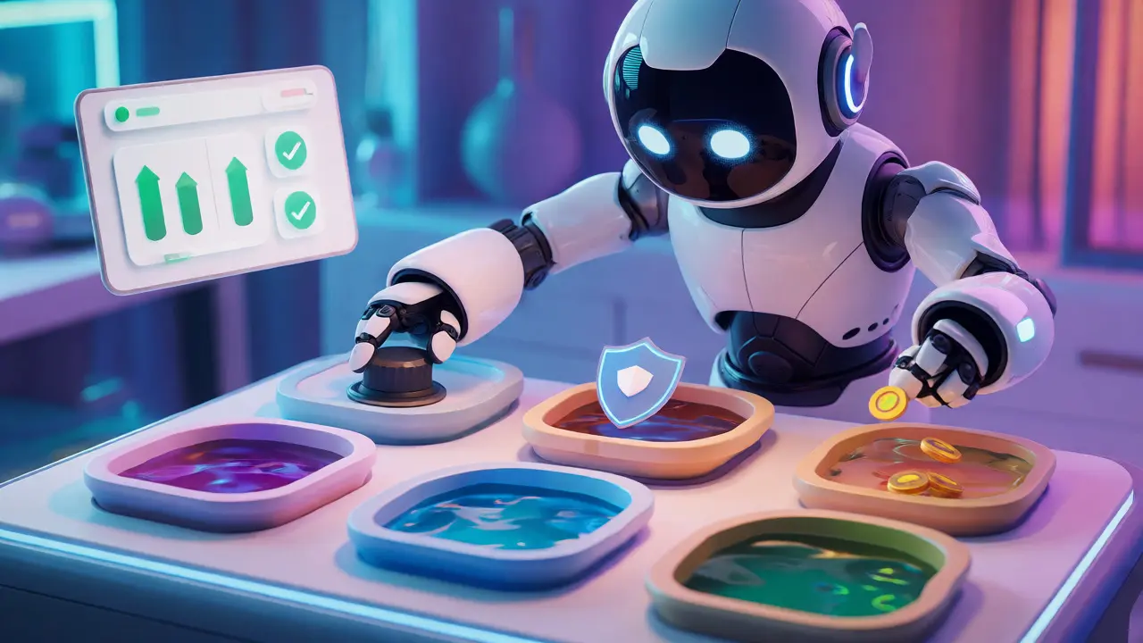 Multi-armed robot managing multiple colored liquidity pools
