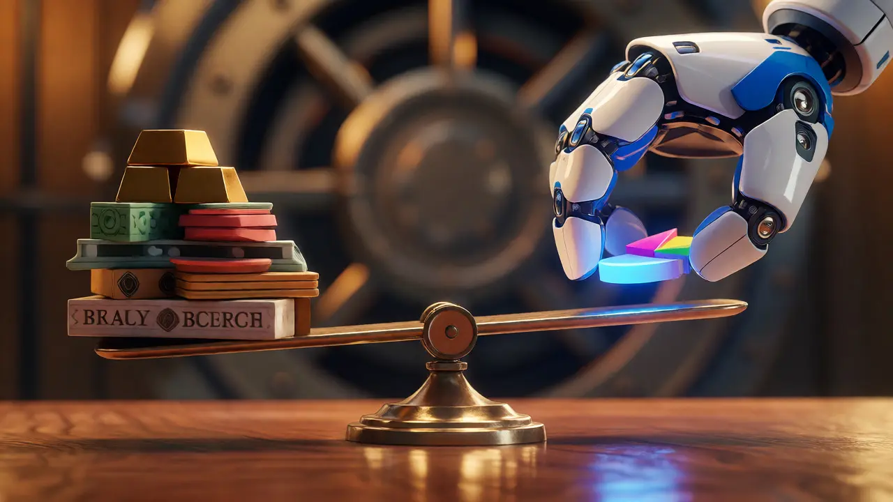 Scale balancing traditional assets against a small crypto allocation